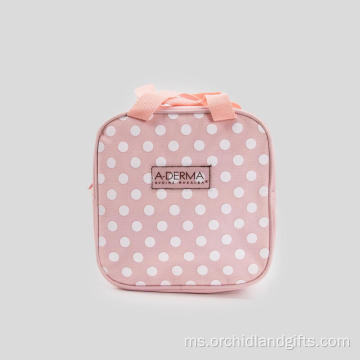 Beg makan tengah hari polka dot merah jambu dijual